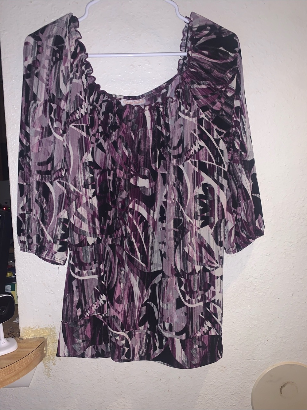 Claudia Richard Purple & Black Abstract Pleated Tunic